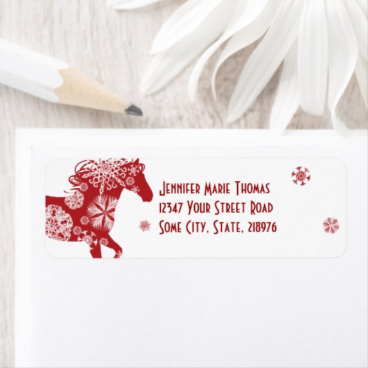 Rood en wit Snowflake kerstpaard Etiket (Insitu)