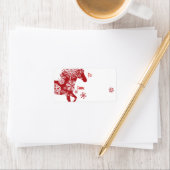 Rood en wit Snowflake kerstpaard Etiket (Insitu)