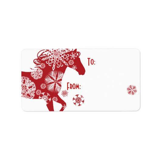 Rood en wit Snowflake kerstpaard Etiket (Voorkant)