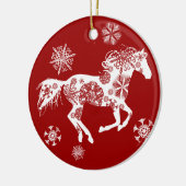 Rood en wit Snowflake kerstpaard Keramisch Ornament (Links)