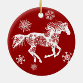 Rood en wit Snowflake kerstpaard Keramisch Ornament (Achterkant)