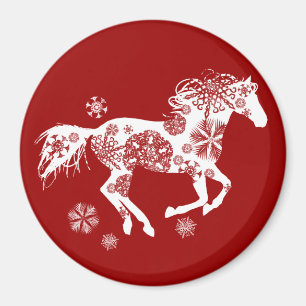Rood en wit Snowflake kerstpaard Magneet