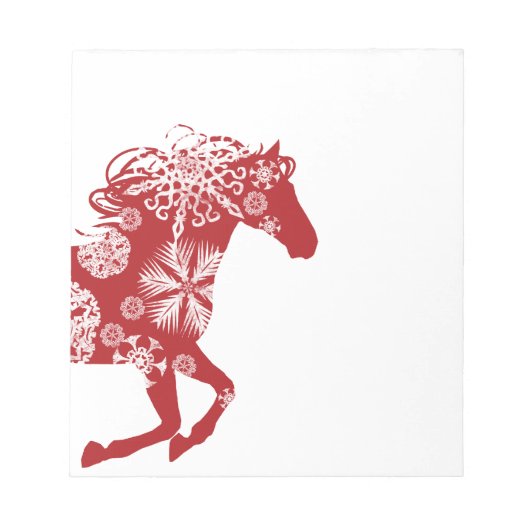 Rood en wit Snowflake kerstpaard Notitieblok (Voorkant)