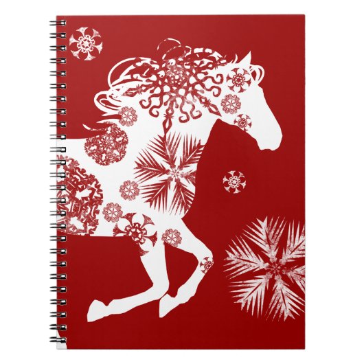 Rood en wit Snowflake kerstpaard Notitieboek (Voorkant)