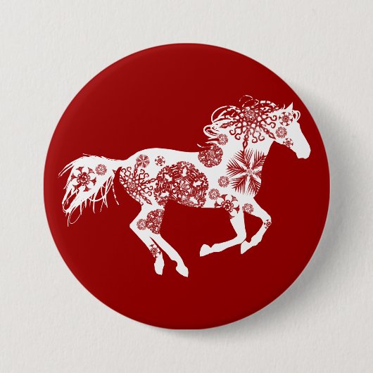 Rood en wit Snowflake kerstpaard Ronde Button 7,6 Cm (Voorkant)