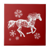 Rood en wit Snowflake kerstpaard Tegeltje (Voorkant)