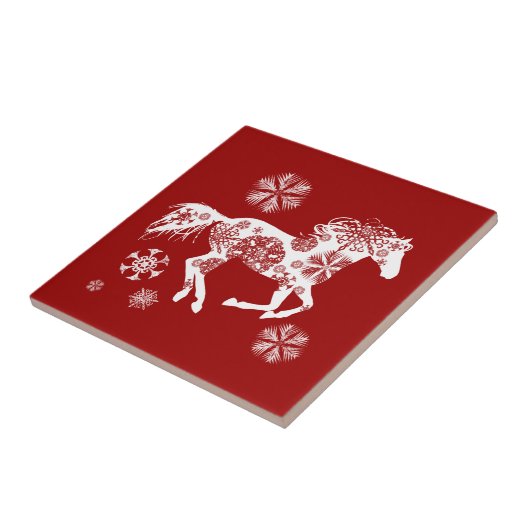 Rood en wit Snowflake kerstpaard Tegeltje (Zijkant)