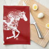 Rood en wit Snowflake kerstpaard Theedoek (Quarter Fold)