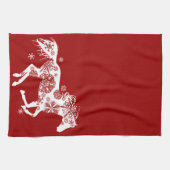 Rood en wit Snowflake kerstpaard Theedoek (Horizontaal)