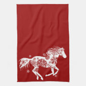 Rood en wit Snowflake kerstpaard Theedoek (Verticaal)