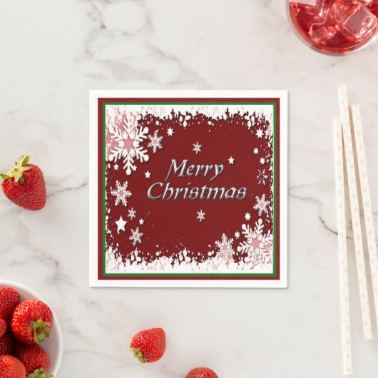 Rood en wit Snowflake Merry Kerstmis Napkins Servetten (Insitu)