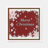 Rood en wit Snowflake Merry Kerstmis Napkins Servetten (Voorkant)