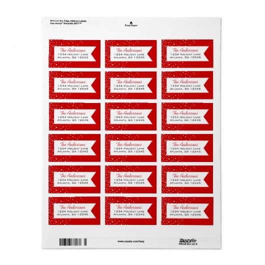 Rood en wit Snowflake Merry Little Kerstmis Etiket (Full Sheet)