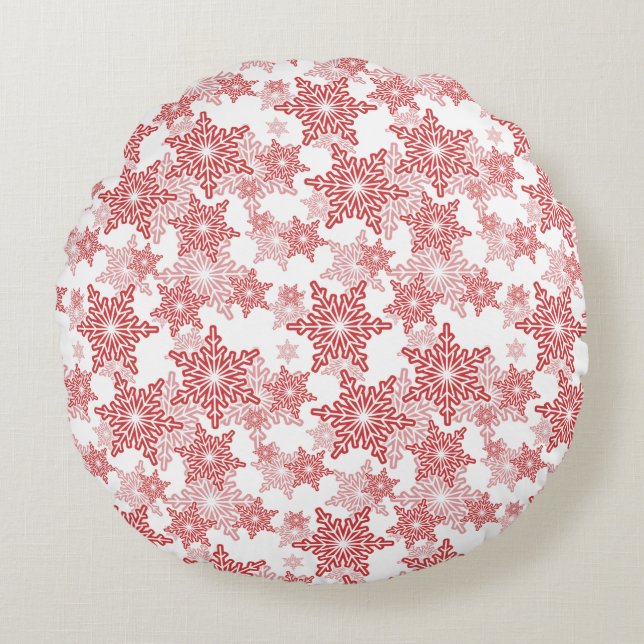 Rood en wit Snowflake naadloos patroon Rond Kussen (Voorkant)
