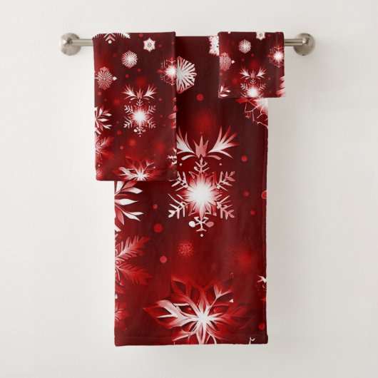 Rood en wit Snowflake patroon Bad Handdoek (Insitu)
