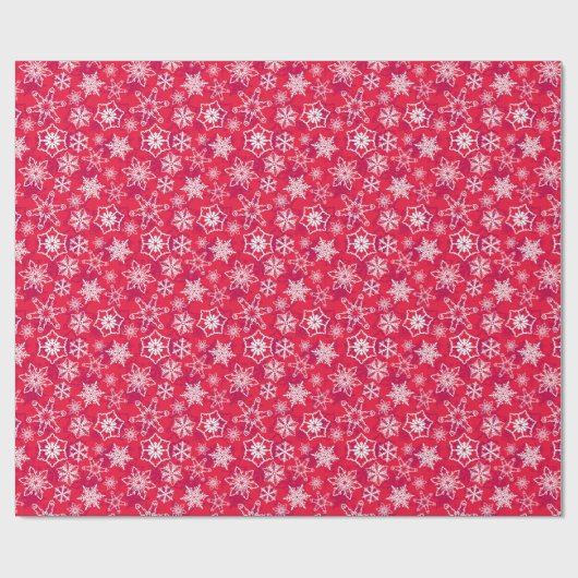 Rood en wit Snowflake Patroon Cadeaupapier (Vlak)