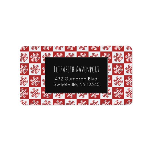 Rood en wit Snowflake Patroon Etiket (Voorkant)