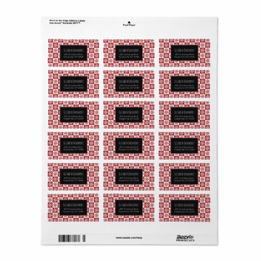 Rood en wit Snowflake Patroon Etiket (Full Sheet)