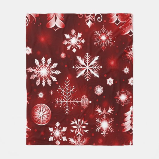 Rood en wit Snowflake patroon Fleece Deken (Voorkant)