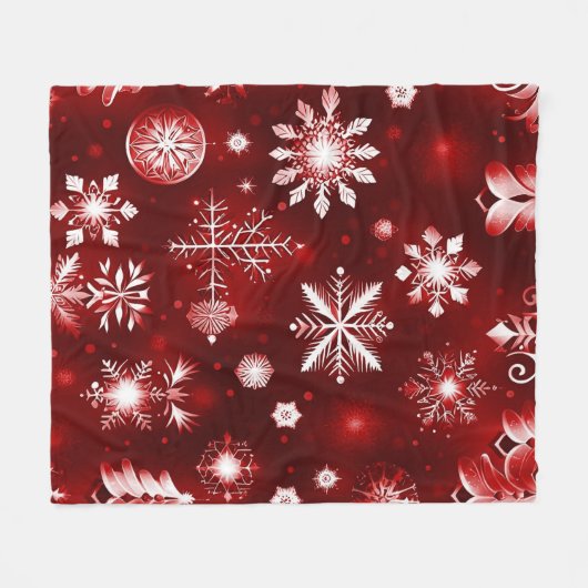 Rood en wit Snowflake patroon Fleece Deken (Voorkant (Horizontaal))