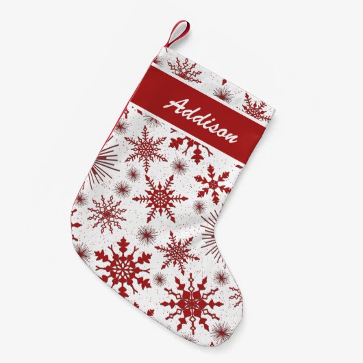 Rood en wit Snowflake patroon Kleine Kerstsok (Voorkant (Hangend))