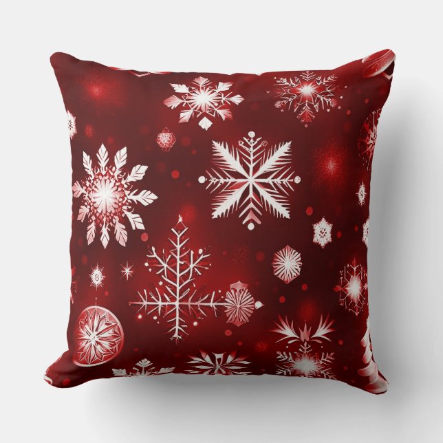 Rood en wit Snowflake patroon Kussen (Voorkant)