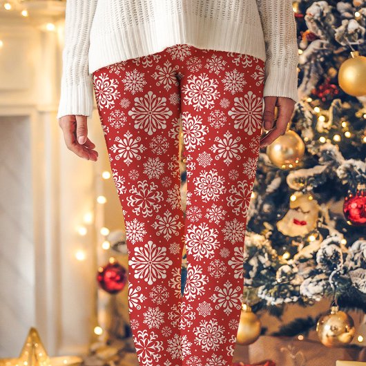 Rood en wit Snowflake Pattern Kerstmis Leggings