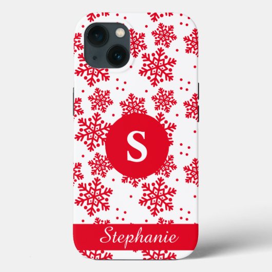 Rood en wit Snowflake Pattern Monogram Hoesje-Mate Case-Mate iPhone Case (Achterkant)