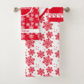 Rood en wit Snowflake Pattern Monogram Kerstmis Bad Handdoek (Insitu)