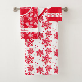 Rood en wit Snowflake Pattern Monogram Kerstmis Bad Handdoek