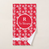 Rood en wit Snowflake Pattern Monogram Kerstmis Bad Handdoek (Handdoek)