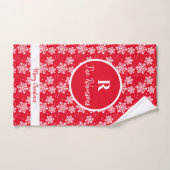Rood en wit Snowflake Pattern Monogram Kerstmis Bad Handdoek (Handdoek)