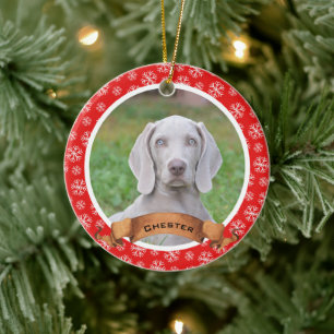 Rood en wit Snowflake Pet Photo Ceramic Ornament