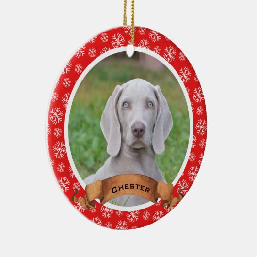 Rood en wit Snowflake Pet Photo Ceramic Ornament (Rechts)