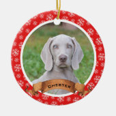 Rood en wit Snowflake Pet Photo Ceramic Ornament (Voorkant)