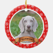 Rood en wit Snowflake Pet Photo Ceramic Ornament (Achterkant)