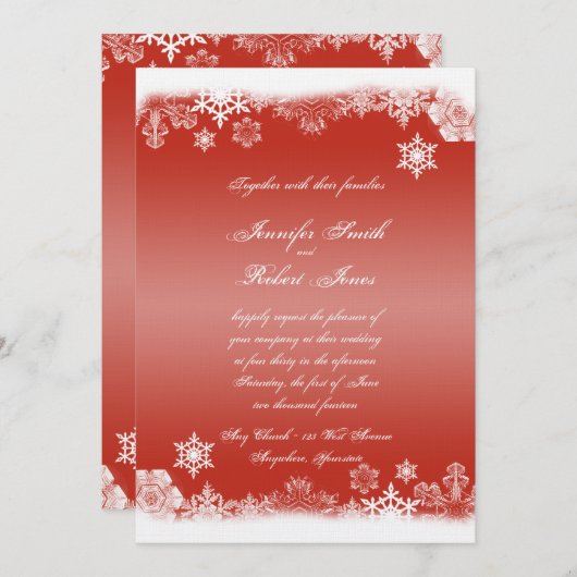 Rood en wit Snowflake Weddenschap Kaart (Voorkant / Achterkant)