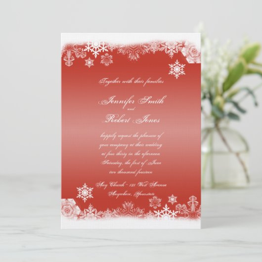 Rood en wit Snowflake Weddenschap Kaart (Staand voorkant)