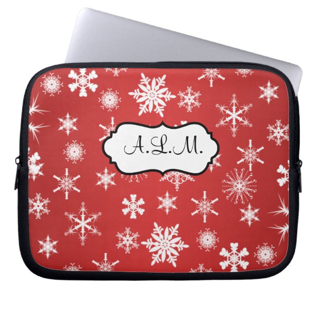 Rood en wit Snowflakes laptophoes Laptop Sleeve (Voorkant)