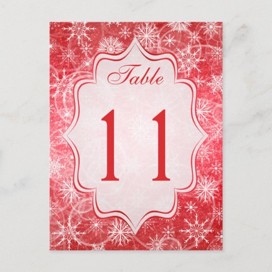 Rood en wit Snowflakes Tabelnummer Kaart (Voorkant)