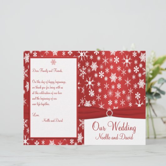 Rood en wit Snowflakes Wedding Programma (Staand voorkant)