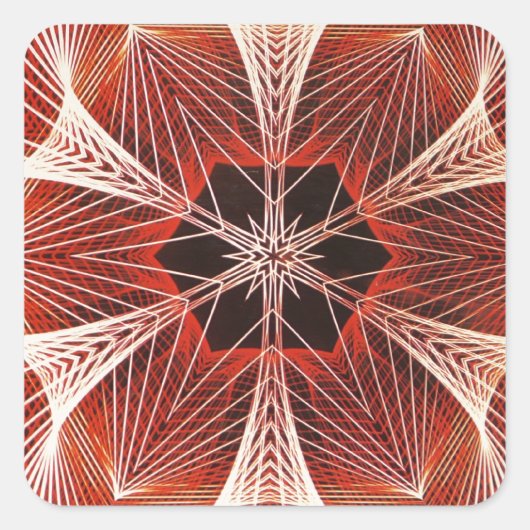 Rood en Wit Spinnenweb Fractal Art Gifts Vierkante Sticker (Voorkant)