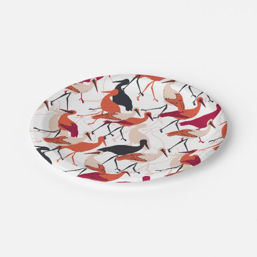 Rood en wit staafvogels naadloos patroon papieren bordje (Gekanteld)