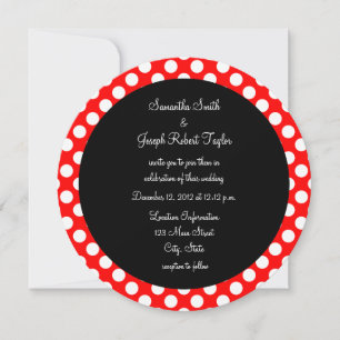 Rood en Wit Stippenpatroon Zwarte Cirkel Trouwfees Kaart