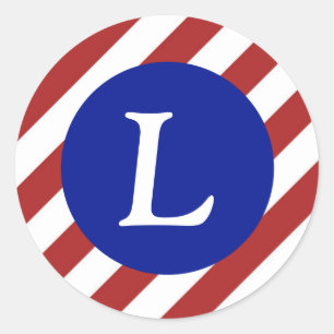 Rood en Wit Streepjespatroon + Koninklijke Blauwe Ronde Sticker