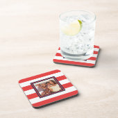 Rood en wit streeppatroon met foto bier onderzetter (Rechterzijde)