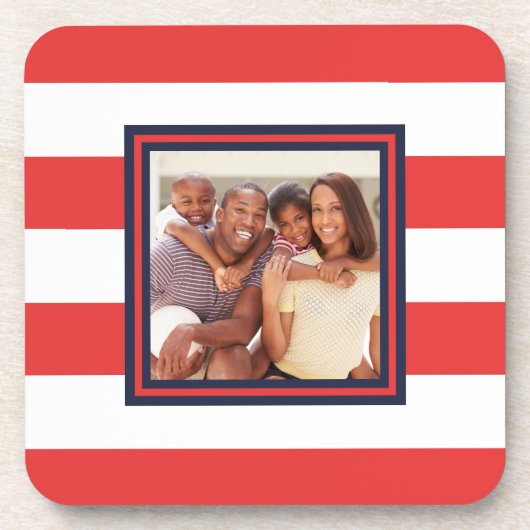 Rood en wit streeppatroon met foto bier onderzetter (Voorkant)