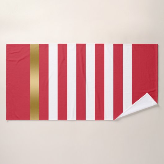 Rood en wit strepen goud accent badhanddoek (Badhanddoek)
