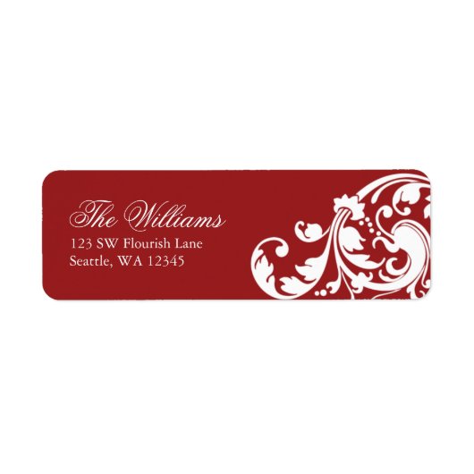 Rood en Wit Swirl Flourish Retouradres Etiket (Voorkant)