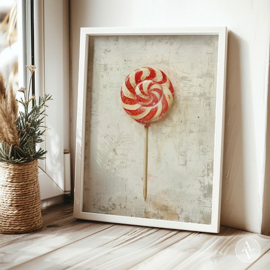 Rood en Wit Swirl Lollipop Kerst Snoep Poster